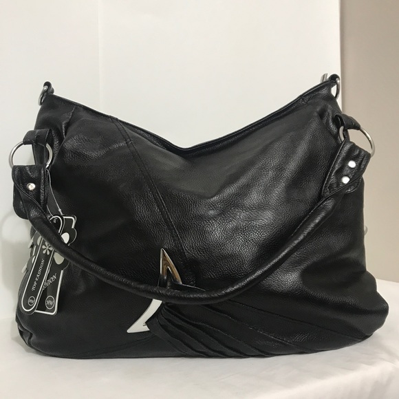 Bags Nwt Black Pebbled Leather Silver Hardware Handbag Poshmark